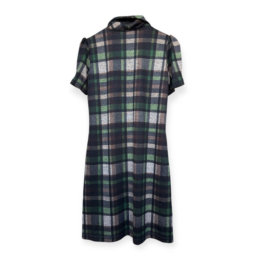 Women's Tartan Plaid Cowl‎ Neck Puff Sleeve Midi Dress Size M Academia Teacher - Picture 11 of 11